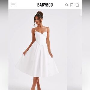 BABYBOO White Corset Midi Dress with Fit-and-Flare Skirt